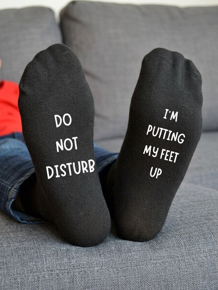 Putting My Feet Up Socks – Funny Do Not Disturb Gift – sofa lifestyle view