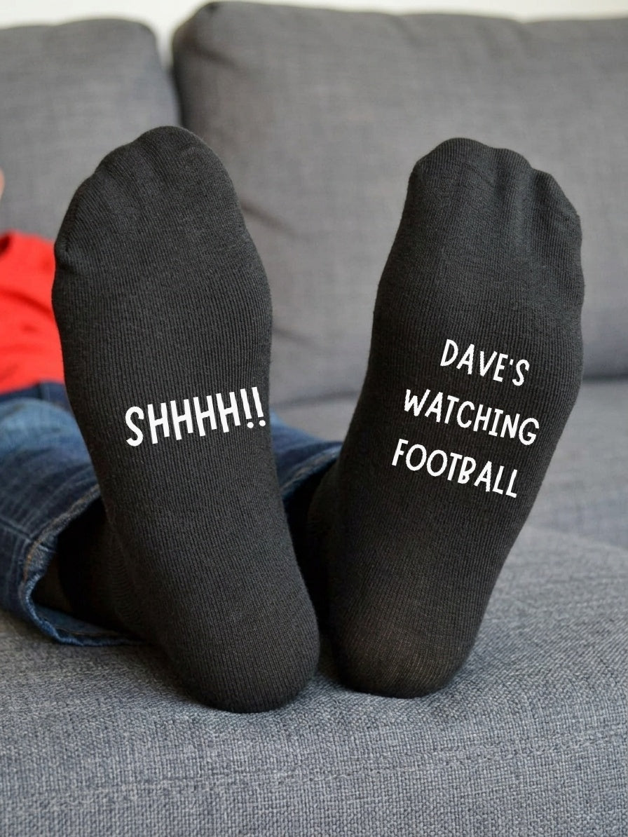 Watching Football Socks – Personalised Football Fan Gift – sofa lifestyle view