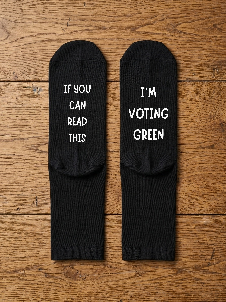 I’m Voting Green Socks – Custom Message Novelty Gift – flat lay