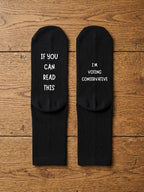 I’m Voting Conservative Socks – Custom Message Novelty Gift – flat lay