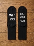 Lucky Quiz Night Socks – Personalised Name Gift – flat lay