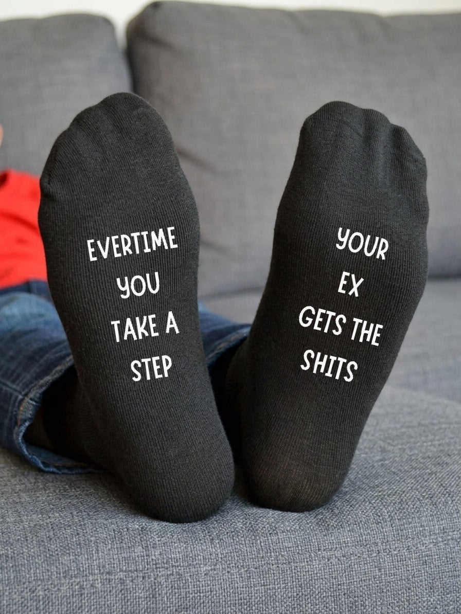 Every Time You Take a Step Socks – Rude Ex Joke Gift – sofa lifestyle view