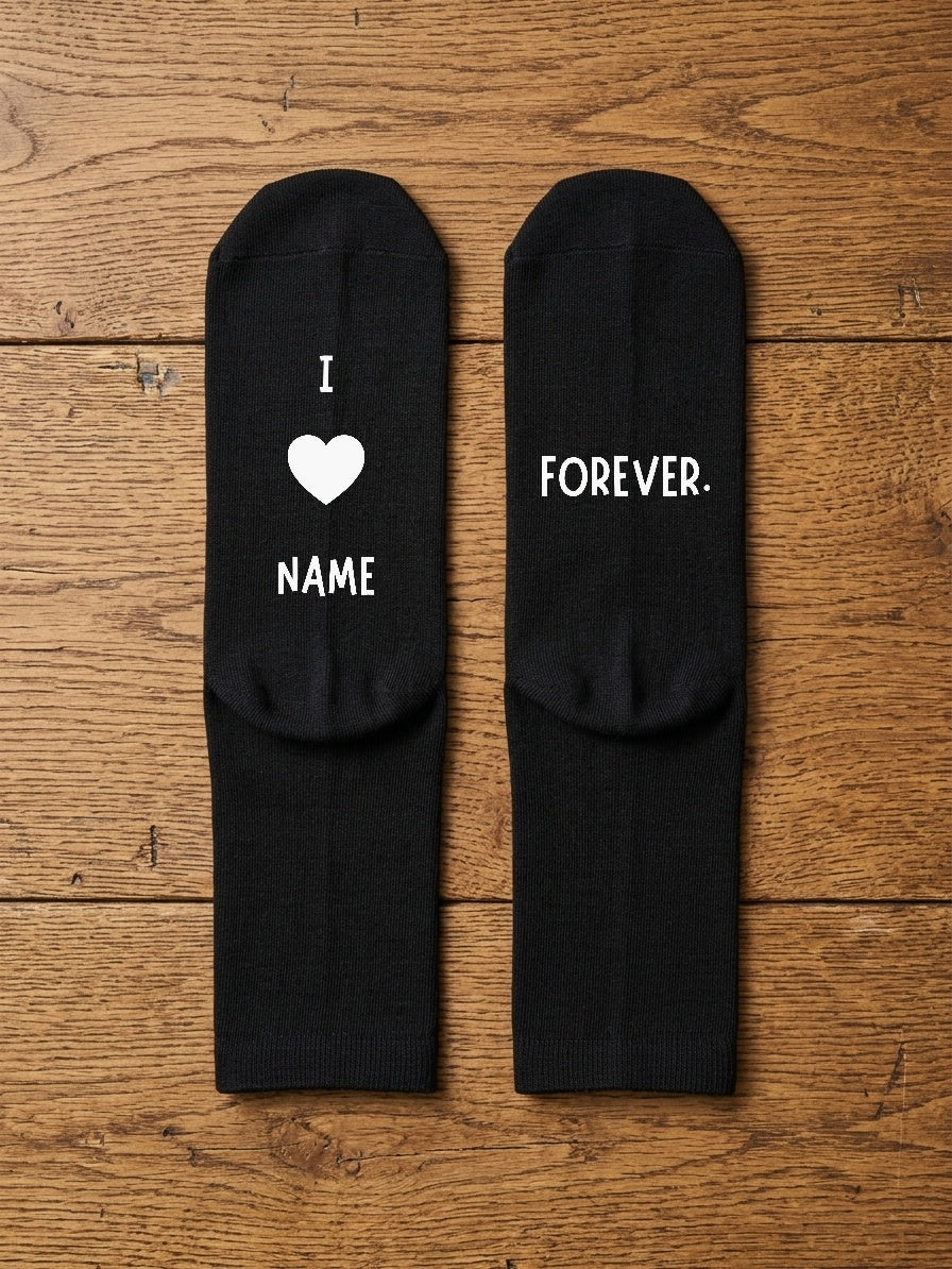 I Love You Forever Socks – Personalised Name Gift – flat lay