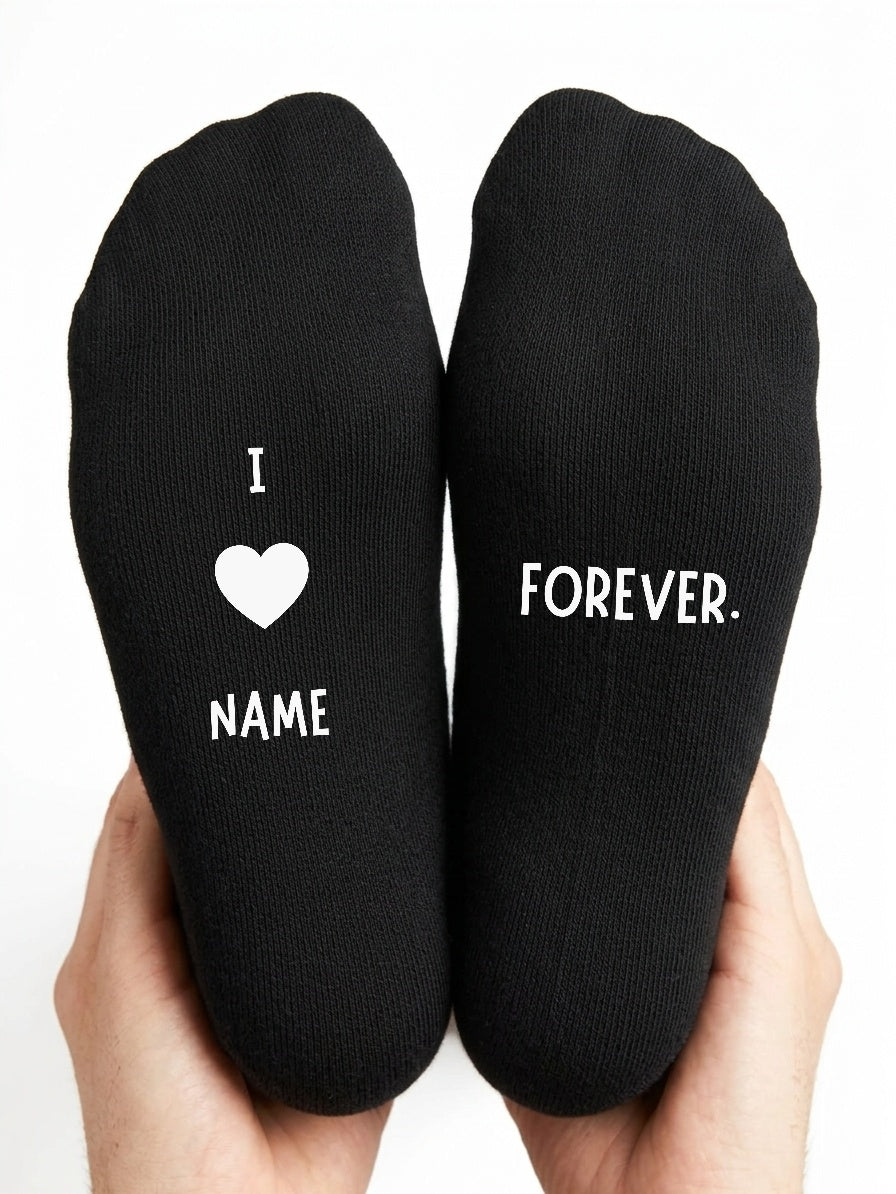 I Love You Forever Socks – Personalised Name Gift – close-up of the wording