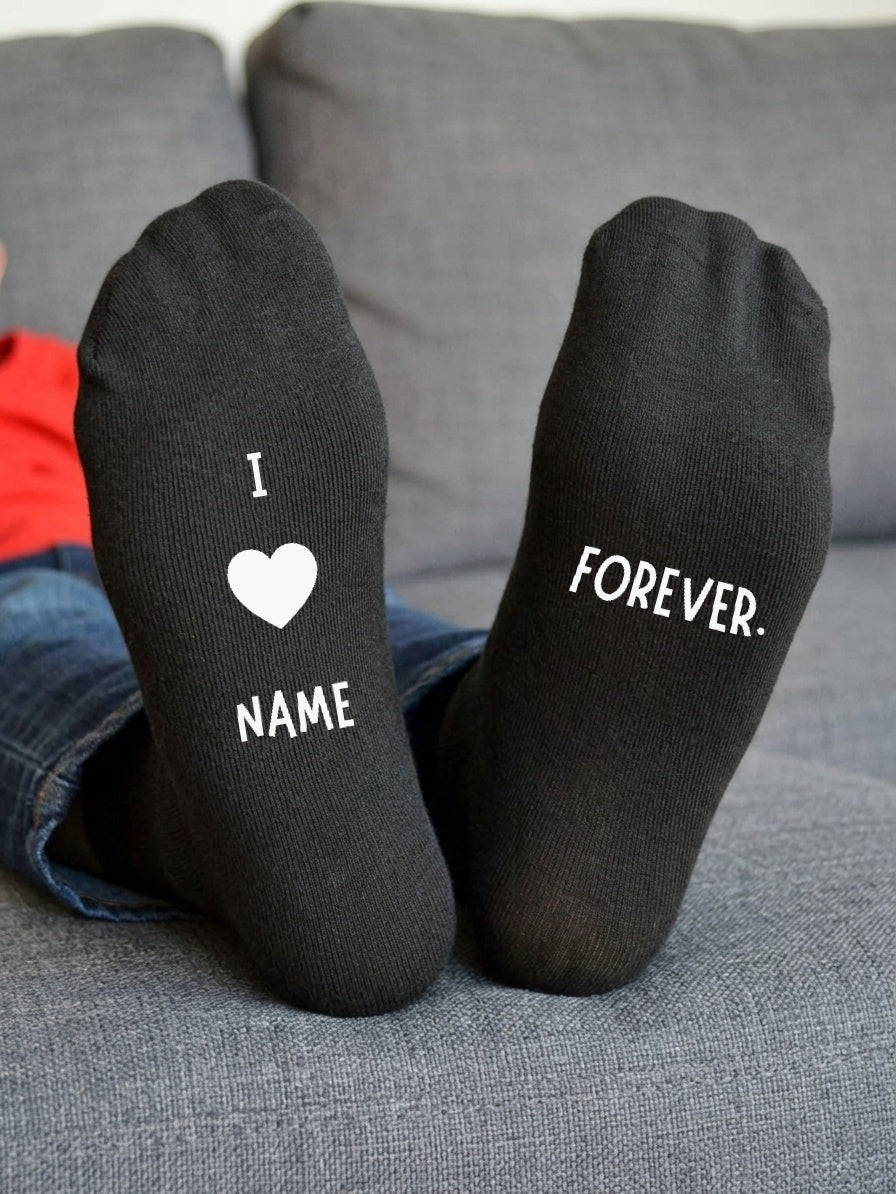 I Love You Forever Socks – Personalised Name Gift – sofa lifestyle view