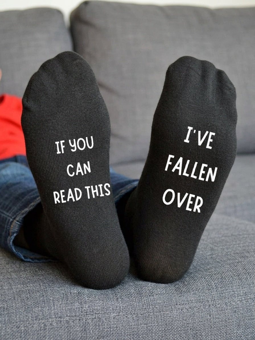 I’ve Fallen Over Socks – Funny Custom Message Gift – sofa lifestyle view