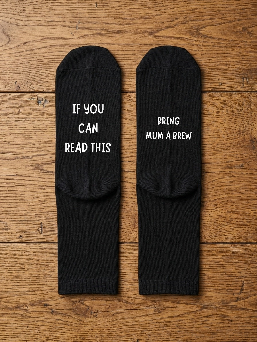 Bring Mum a Brew Socks – Custom Message Gift for Mum – flat lay