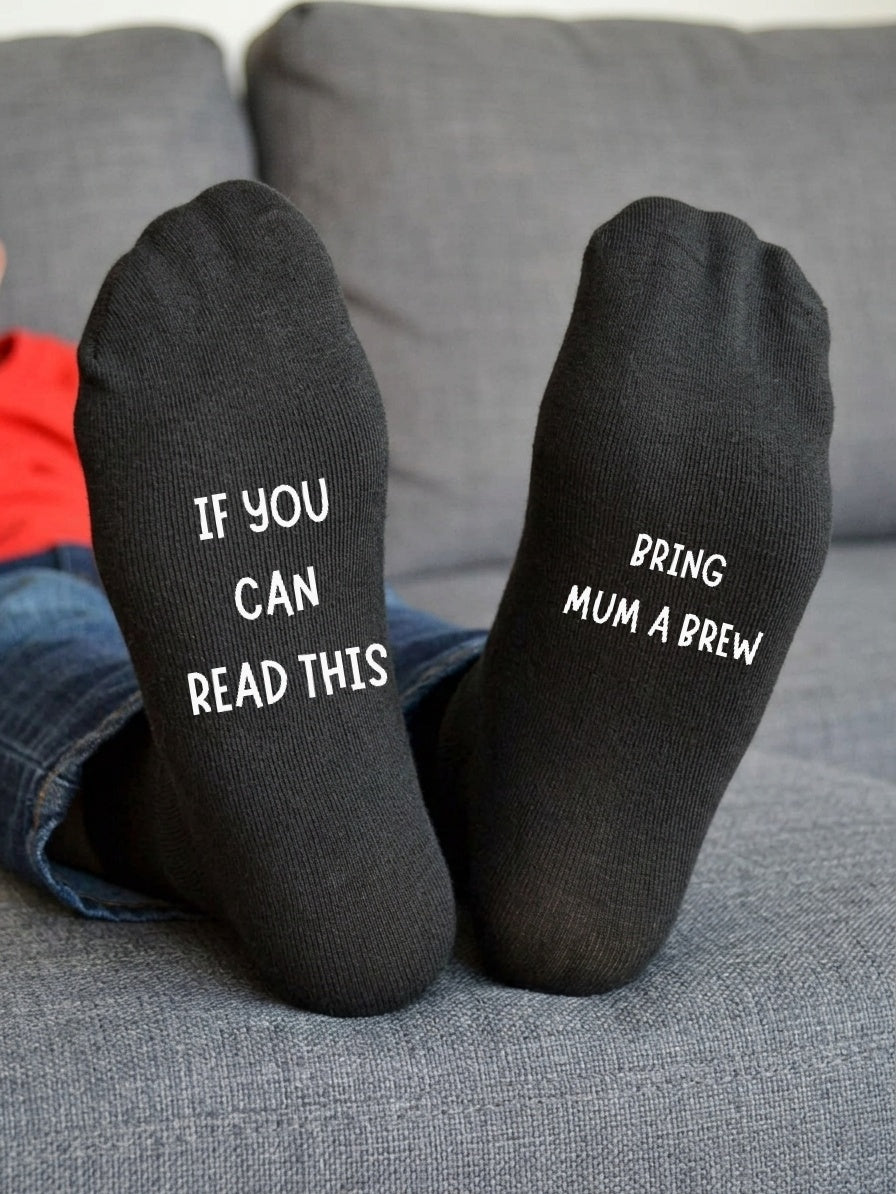 Bring Mum a Brew Socks – Custom Message Gift for Mum – sofa lifestyle view