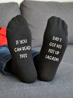 Dad’s Got His Feet Up Again Socks – Funny Gift for Dad – sofa lifestyle view
