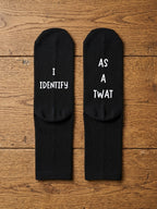 I Identify as a Twat Socks – Rude Custom Message Gift – flat lay