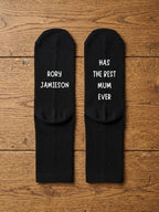 Has the Best Mum Ever Socks – Personalised Name Gift – flat lay