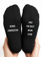 Has the Best Mum Ever Socks – Personalised Name Gift – close-up of the wording