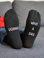 Ughhh What a Day Socks – Funny Custom Message Gift – sofa lifestyle view