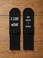 I Like Wine and About 3 People Socks – Funny Gift – flat lay