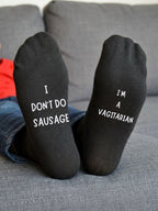 I don't do sausage, I'm a vagitarian black socks — sofa view
