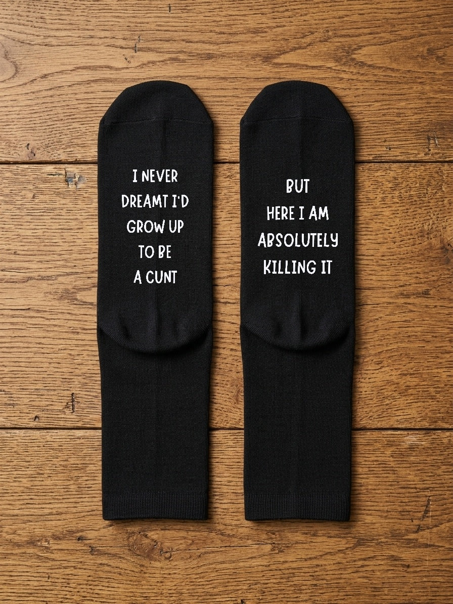 Absolutely Killing It Socks – Rude Funny Quote Gift – flat lay
