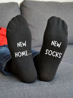 New Home New Socks – Custom Message Housewarming Gift – sofa lifestyle view