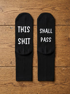 This Shit Shall Pass Socks – Rude Funny Message Gift – flat lay
