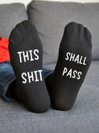 This Shit Shall Pass Socks – Rude Funny Message Gift – sofa lifestyle view