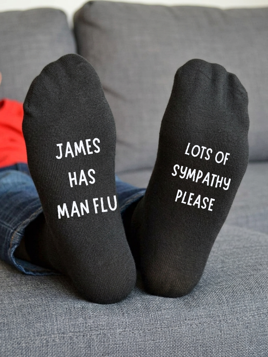 Personalised Man Flu Socks – Funny Custom Text Gift