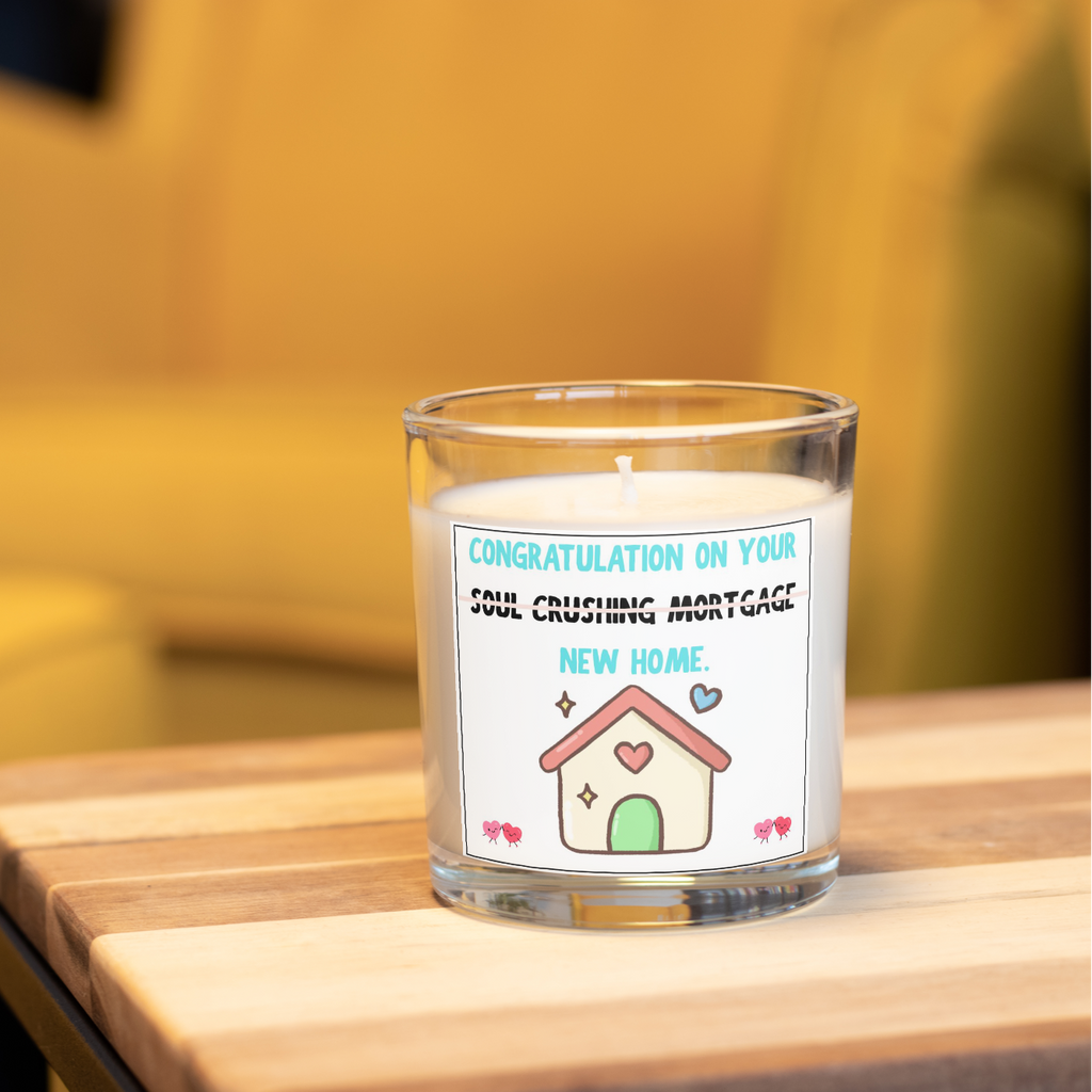 Funny mortgage new home candle in a home setting