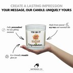 Personalised You Did It new home candle showing custom address and reusable glass jar