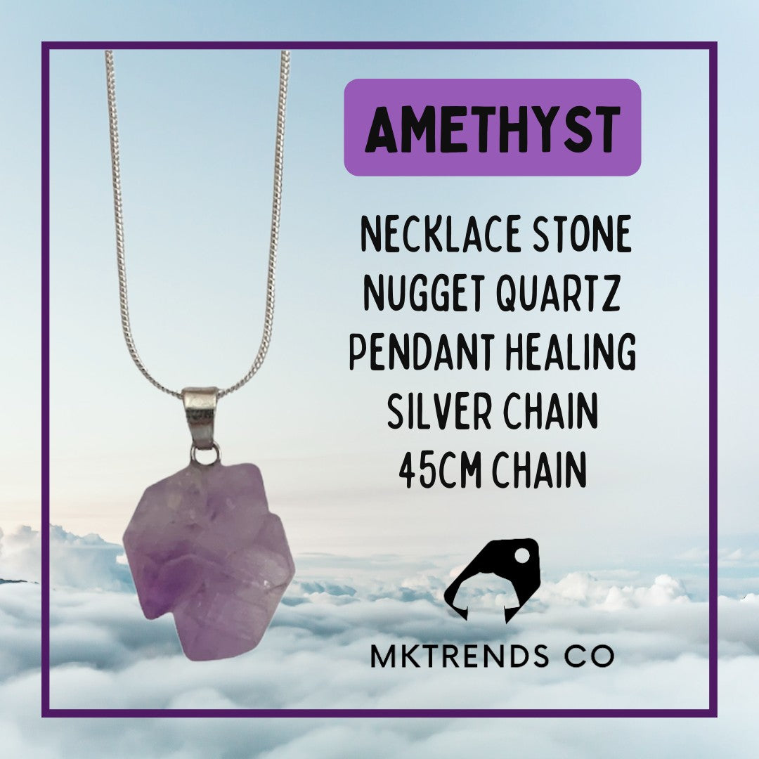 Amethyst Healing Stone Pendant Silver Chain