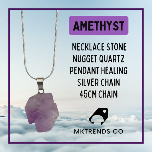 Amethyst Healing Stone Pendant Silver Chain