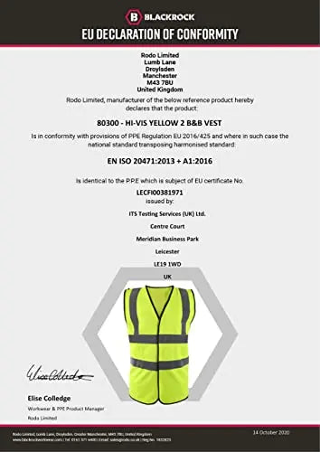 Blackrock Personalised Hi-Vis Yellow Sleeveless Vest Waistcoat