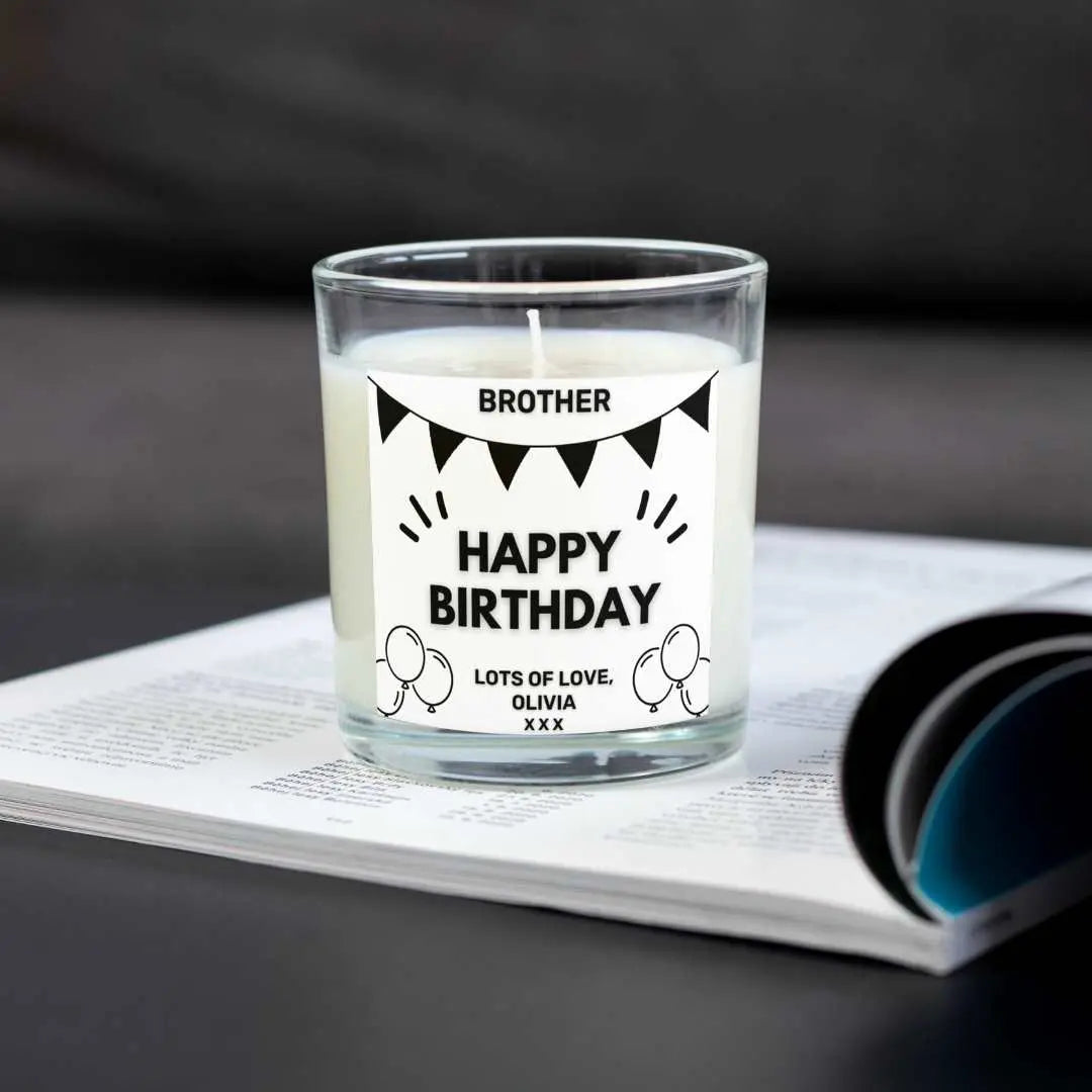 Brother Happy Birthday Banner Personalised Candle | Birthday Gifts for Brother