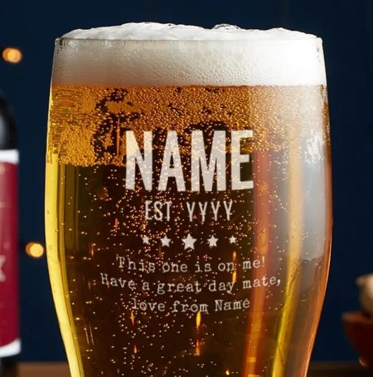 Custom Etched Personalised Pint Glass