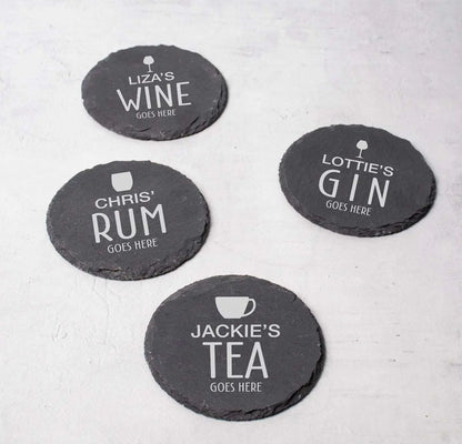 Custom Etched Slate Coasters (x4)