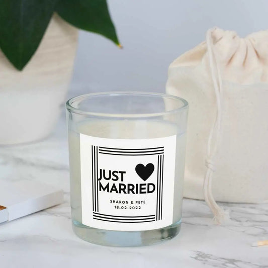 Personalised Just Married Heart Candle | Gifts for Bride & Groom