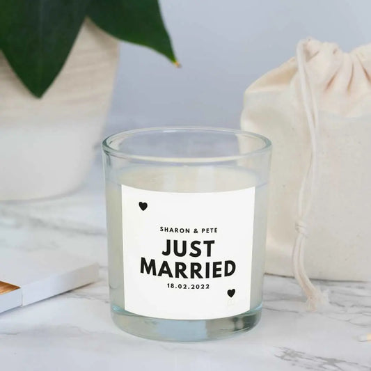 Personalised Just Married Hearts Wedding Candle | Gifts for Bride & Groom