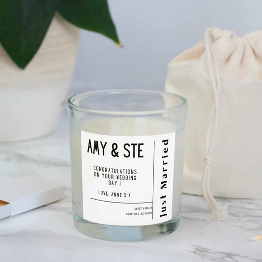 Personalised Just Married Wedding Candle | Gifts for Bride & Groom