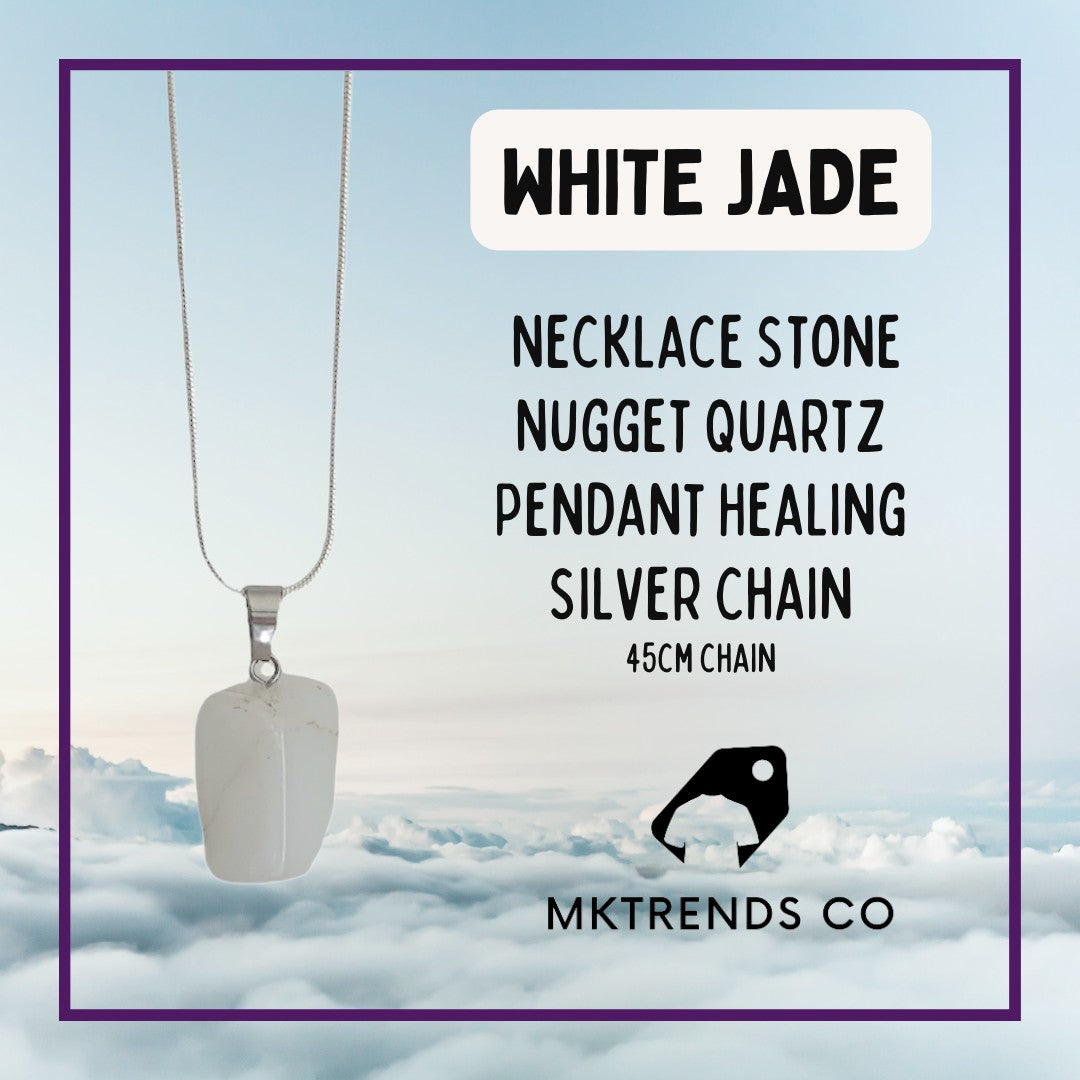 White Jade Healing Stone Pendant Silver Chain